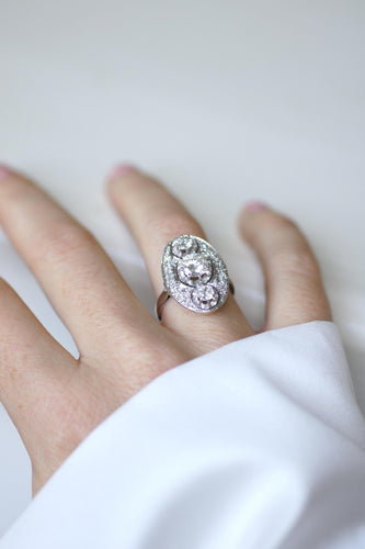 Bague 53 Bague Art Déco ovale en platine et or blanc, diamants 2,10 ct 58 Facettes