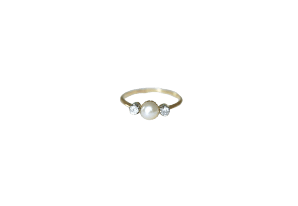 Bague 59 Bague ancienne perle fine et diamants sur or et platine 58 Facettes