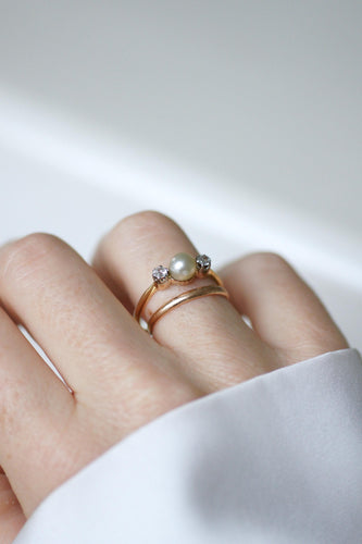 Bague 59 Bague ancienne perle fine et diamants sur or et platine 58 Facettes
