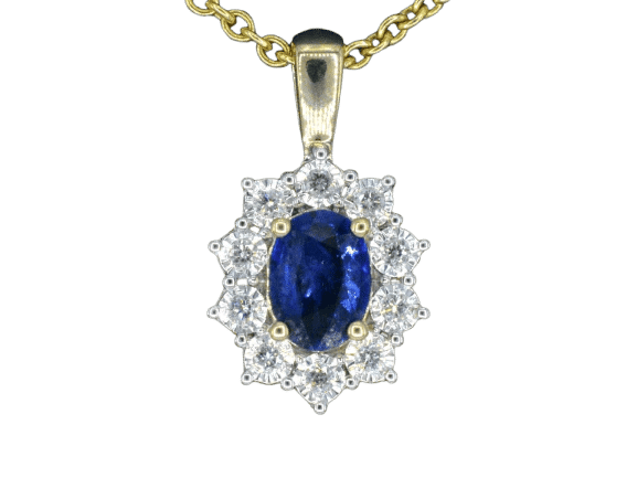 Pendentif Pendentif entourage en or jaune 14 carats, saphir et diamants 58 Facettes 2300