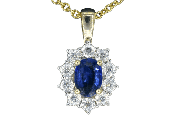 Pendentif Pendentif entourage en or jaune avec diamants et saphir 58 Facettes 2300