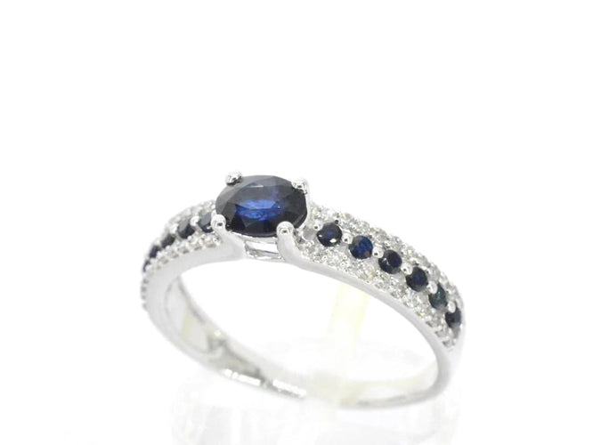 Bague 54 Bague en or blanc 14 carats avec diamants et saphirs 58 Facettes 2320