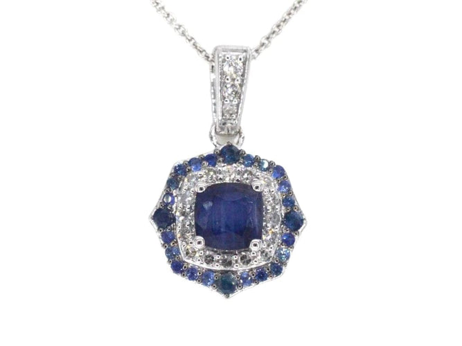 Pendentif Pendentif en or blanc 14 carats avec diamants et saphir 58 Facettes 2351