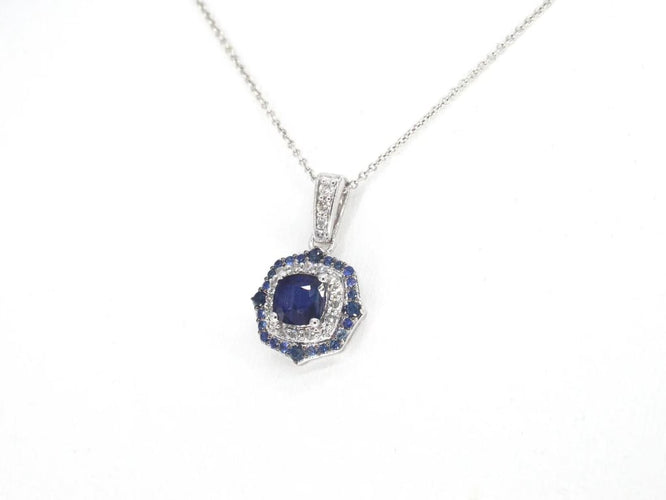 Pendentif Pendentif en or blanc 14 carats avec diamants et saphir 58 Facettes 2351
