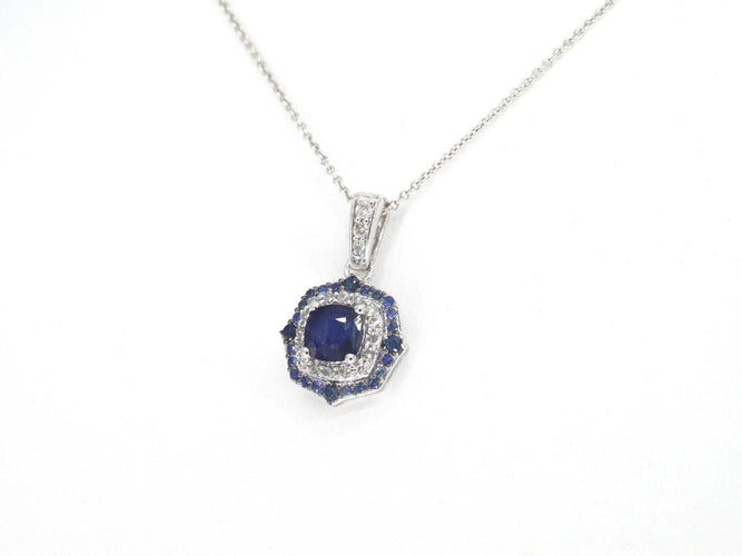 Pendentif Pendentif en or blanc avec diamants et saphir 58 Facettes 2351
