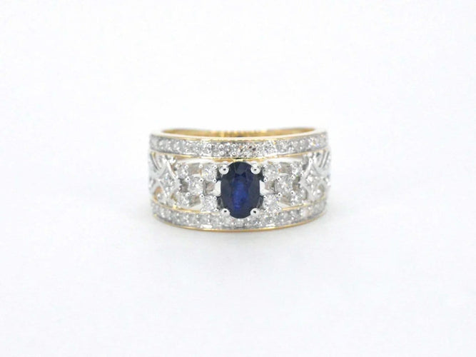 Bague 54 Bague en or 14 carats sertie de diamants et saphir 58 Facettes 2239
