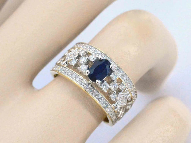 Bague 54 Bague en or 14 carats sertie de diamants et saphir 58 Facettes 2239
