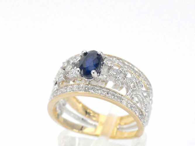 Bague 54 Bague en or 14 carats sertie de diamants et saphir 58 Facettes 2239