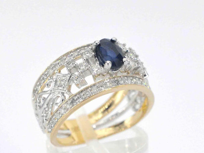 Bague 54 Bague en or 14 carats sertie de diamants et saphir 58 Facettes 2239