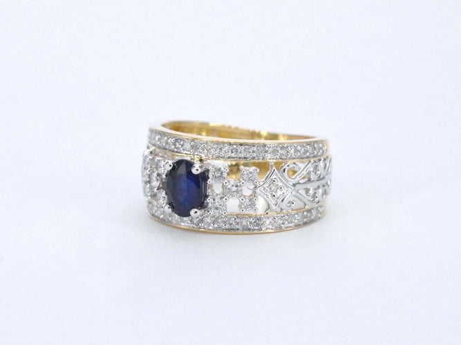 Bague 54 Bague en or 14 carats sertie de diamants et saphir 58 Facettes 2239