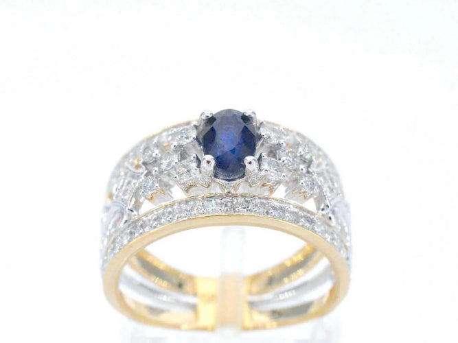Bague 54 Bague en or 14 carats sertie de diamants et saphir 58 Facettes 2239