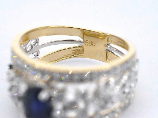 Bague 54 Bague en or 14 carats sertie de diamants et saphir 58 Facettes 2239