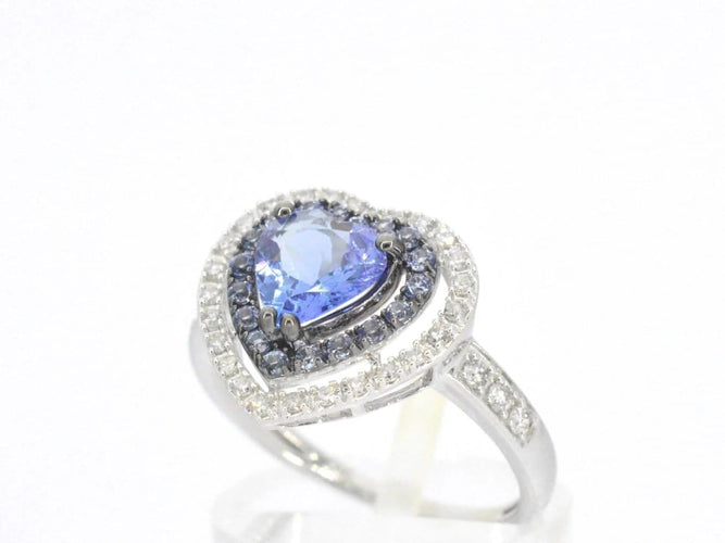 Bague 54 Bague en or blanc 14 carats avec diamants et tanzanite 58 Facettes 2326