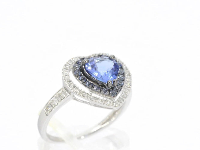 Bague 54 Bague en or blanc 14 carats avec diamants et tanzanite 58 Facettes 2326