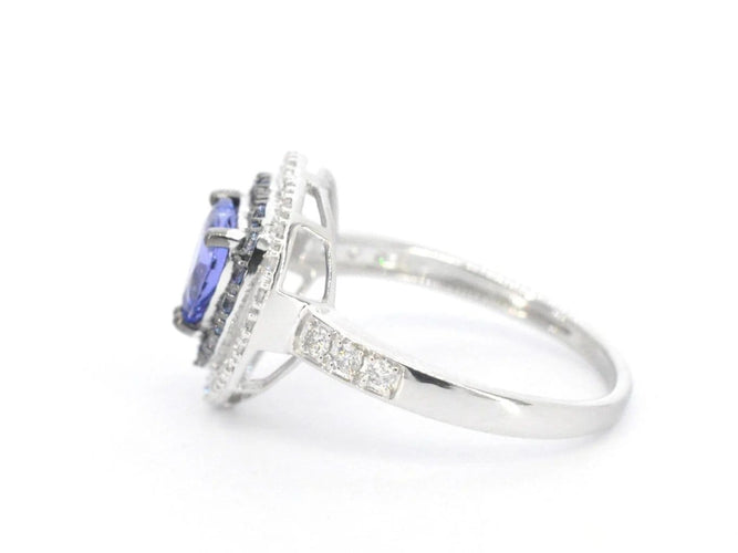 Bague 54 Bague en or blanc 14 carats avec diamants et tanzanite 58 Facettes 2326