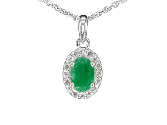 Pendentif Pendentif en or blanc 14 carats avec diamants et émeraude 58 Facettes 2018