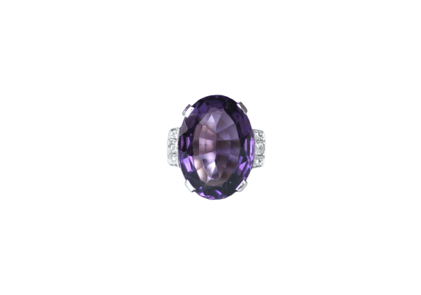 Bague 62 Art Déco - Bague améthyste ovale et diamants en or blanc et platine 58 Facettes