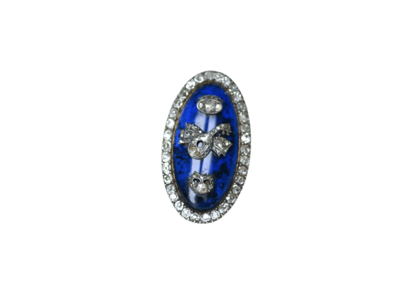 Bague 61 Bague navette XVIIIe siècle en or rose, argent, émail bleu et diamants 58 Facettes