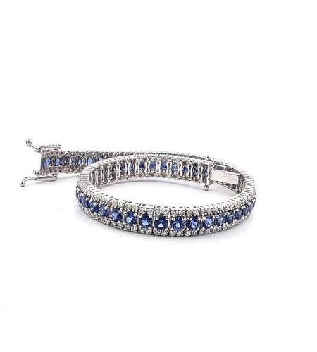 Bracelet Bracelet tennis - Bracelet en or blanc 18 carats, saphirs et diamants 58 Facettes