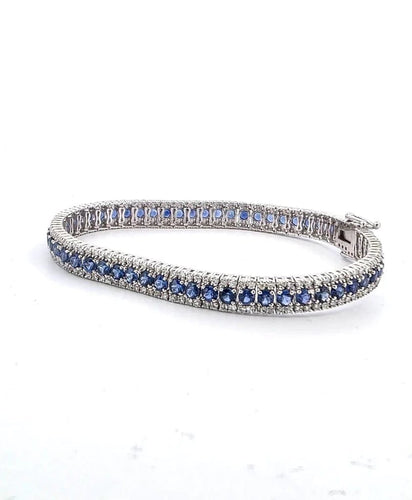 Bracelet Bracelet tennis - Bracelet en or blanc 18 carats, saphirs et diamants 58 Facettes
