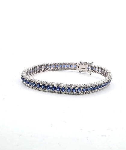 Bracelet Bracelet tennis - Bracelet en or blanc 18 carats, saphirs et diamants 58 Facettes