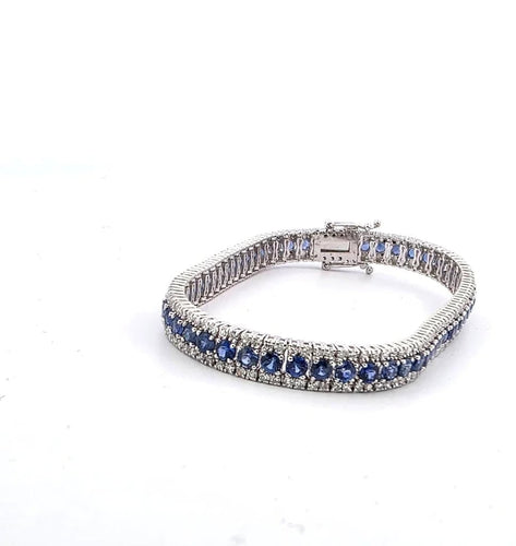 Bracelet Bracelet tennis - Bracelet en or blanc 18 carats, saphirs et diamants 58 Facettes