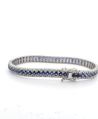 Bracelet Bracelet tennis - Bracelet en or blanc 18 carats, saphirs et diamants 58 Facettes