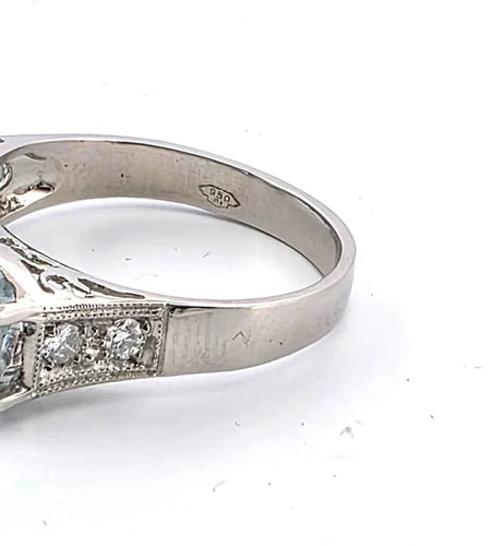 Bague 56 Bague en platine avec aigue-marine et diamants 58 Facettes
