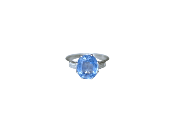 Bague 51 Art Déco - Bague en platine saphir de Ceylan et diamants baguette 58 Facettes