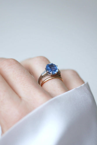 Bague 51 Art Déco - Bague en platine saphir de Ceylan et diamants baguette 58 Facettes