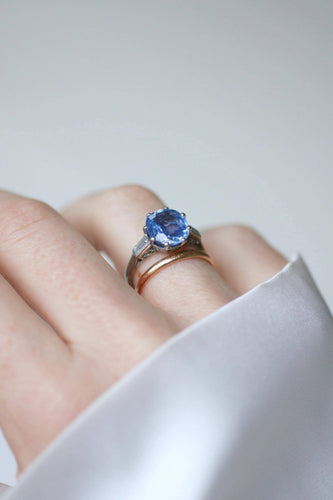 Bague 51 Art Déco - Bague en platine saphir de Ceylan et diamants baguette 58 Facettes