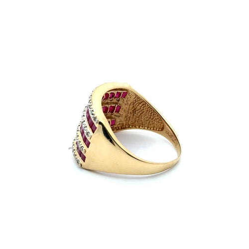 Bague 55 Bague vintage multibande en or jaune 750 avec rubis et diamants 58 Facettes 50358