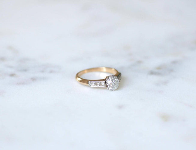 Bague 56 Solitaire - Bague diamant taille ancienne en or rose et platine 58 Facettes