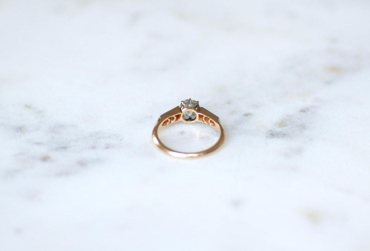 Bague 56 Solitaire - Bague diamant taille ancienne en or rose et platine 58 Facettes