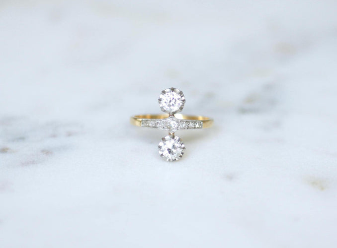 Bague 60 Belle Époque - Bague Aigrette diamants sur or et platine 58 Facettes