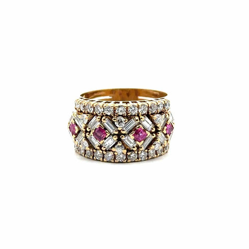 Bague 55 Bague en or jaune 18 carats avec diamants et rubis 58 Facettes 50398