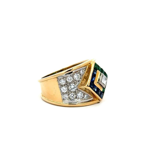 Bague 53 Bague bicolore en or jaune et or blanc 18k avec diamants, saphirs et émeraudes colombiennes 58 Facettes 50211