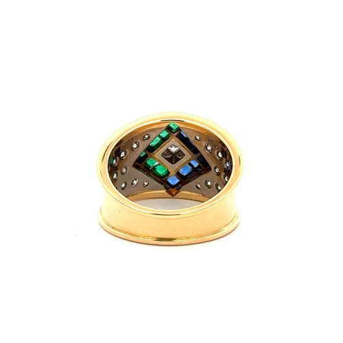 Bague 53 Bague bicolore en or jaune et or blanc 18k avec diamants, saphirs et émeraudes colombiennes 58 Facettes 50211