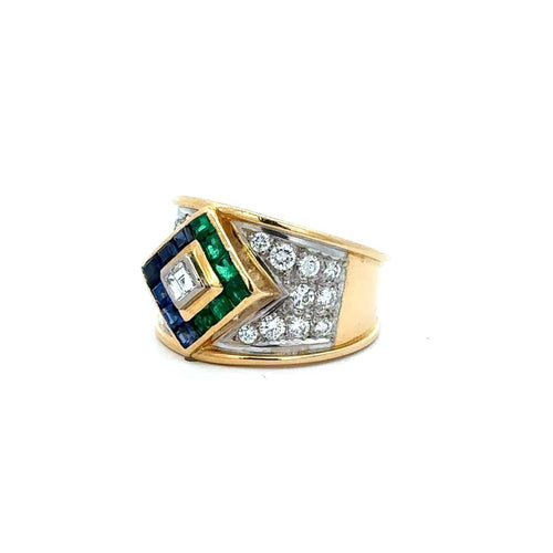 Bague 53 Bague bicolore en or jaune et or blanc 18k avec diamants, saphirs et émeraudes colombiennes 58 Facettes 50211