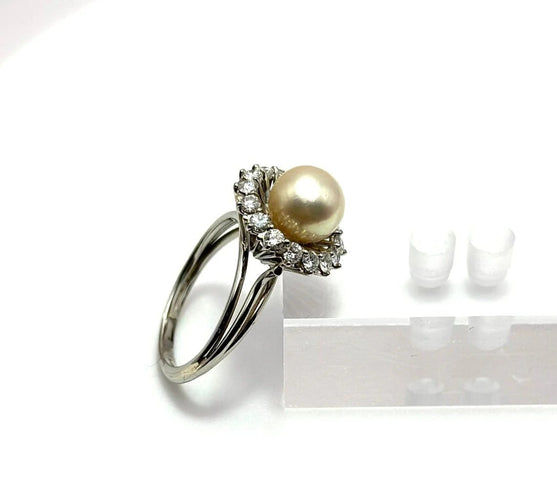 Bague 57 Bague en or blanc 750 avec perle naturelle et diamants 58 Facettes 50408