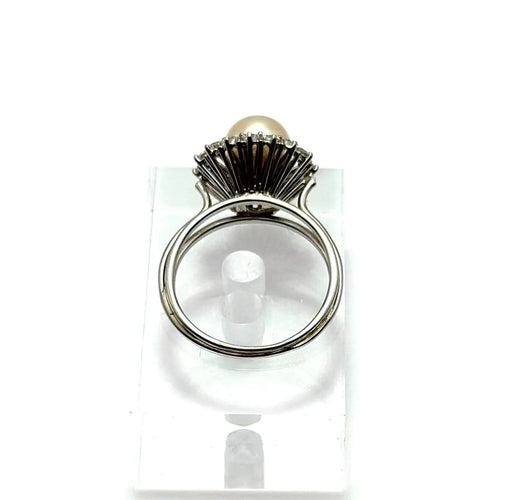 Bague 57 Bague en or blanc 750 avec perle naturelle et diamants 58 Facettes 50408