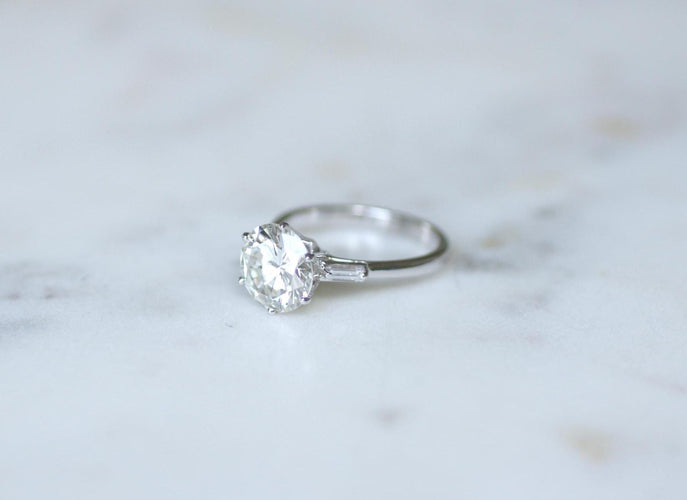 Bague 55 Solitaire - Bague en or blanc diamant baguette 58 Facettes