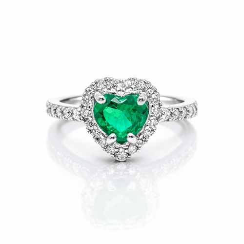 Bague 54 Bague cœur - Émeraude naturelle certifiée de Muzo et diamants en or blanc 18k 58 Facettes 50102