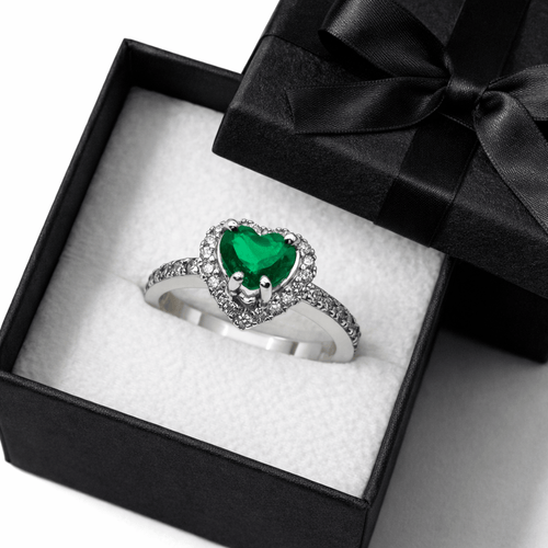 Bague 54 Bague cœur - Émeraude naturelle certifiée de Muzo et diamants en or blanc 18k 58 Facettes 50102