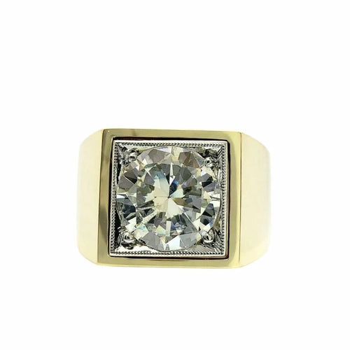 Bague 59 Chevalière - Bague homme en or jaune 750 et platine, diamant naturel 58 Facettes 50420