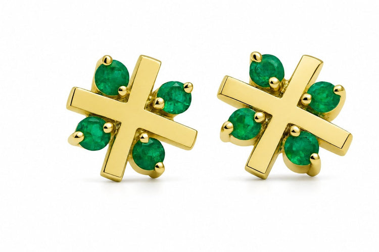 Boucles d'oreilles Boucles d'oreilles croix florales en or jaune 18k et émeraudes colombiennes 58 Facettes 50041
