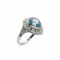 Bague 52 Bague en platine avec aigue-marine poire et halo de diamants 58 Facettes 50253