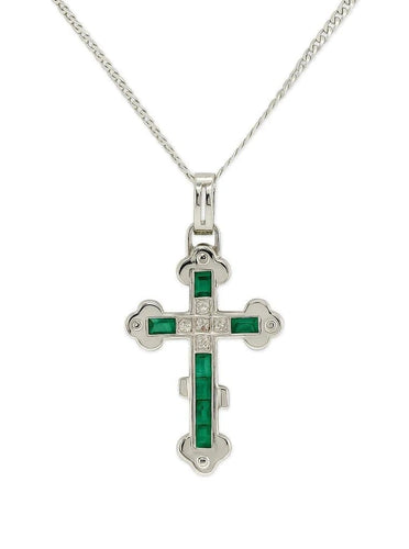 Cross-shaped pendant in gold, with emeralds and diamonds 