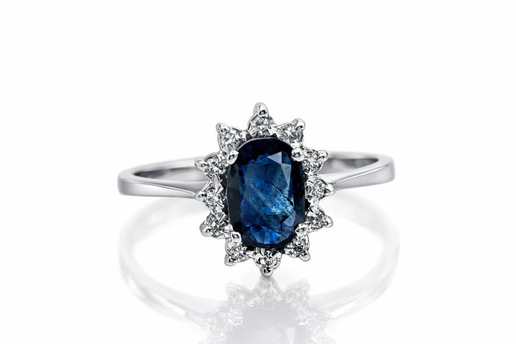 Bague 62 Bague halo - saphir bleu et diamants en or blanc 18k 58 Facettes 50212