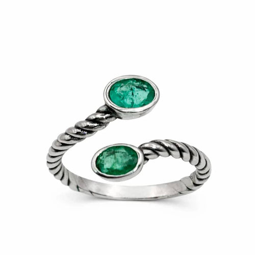 Bague 53 To and Me - Bague ouverte en or blanc 18k et émeraudes naturelles 58 Facettes 50053
